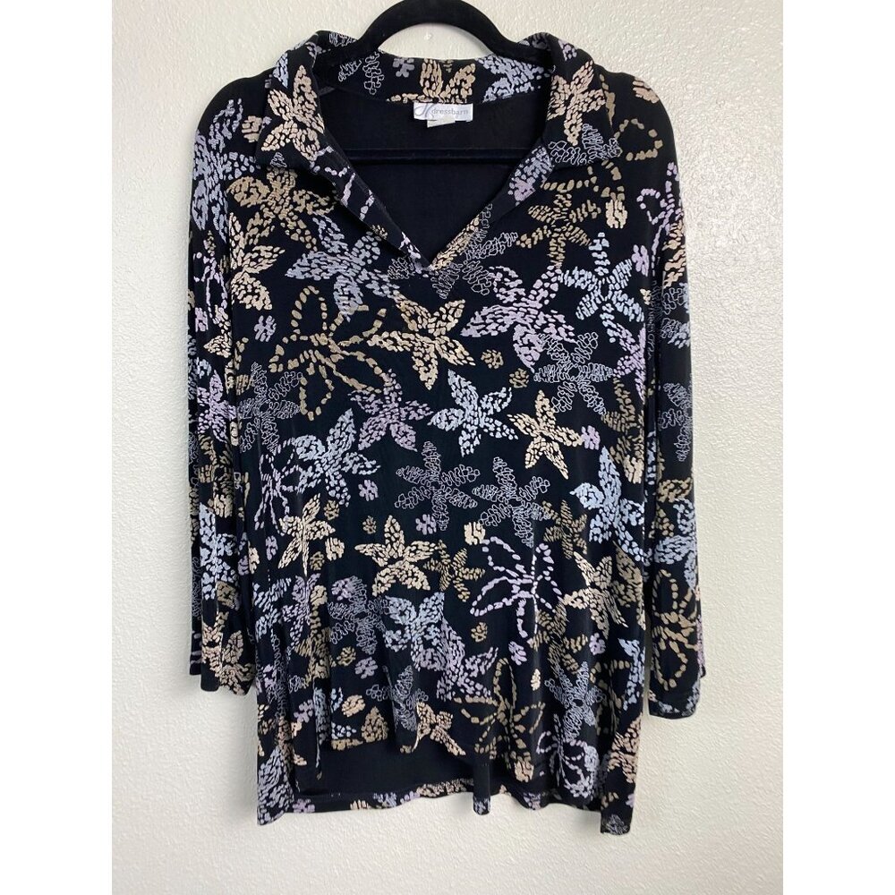 Vintage‎ Dressbarn Slinky Knit Tunic Long Sleeve Floral Top Size XL Stretch